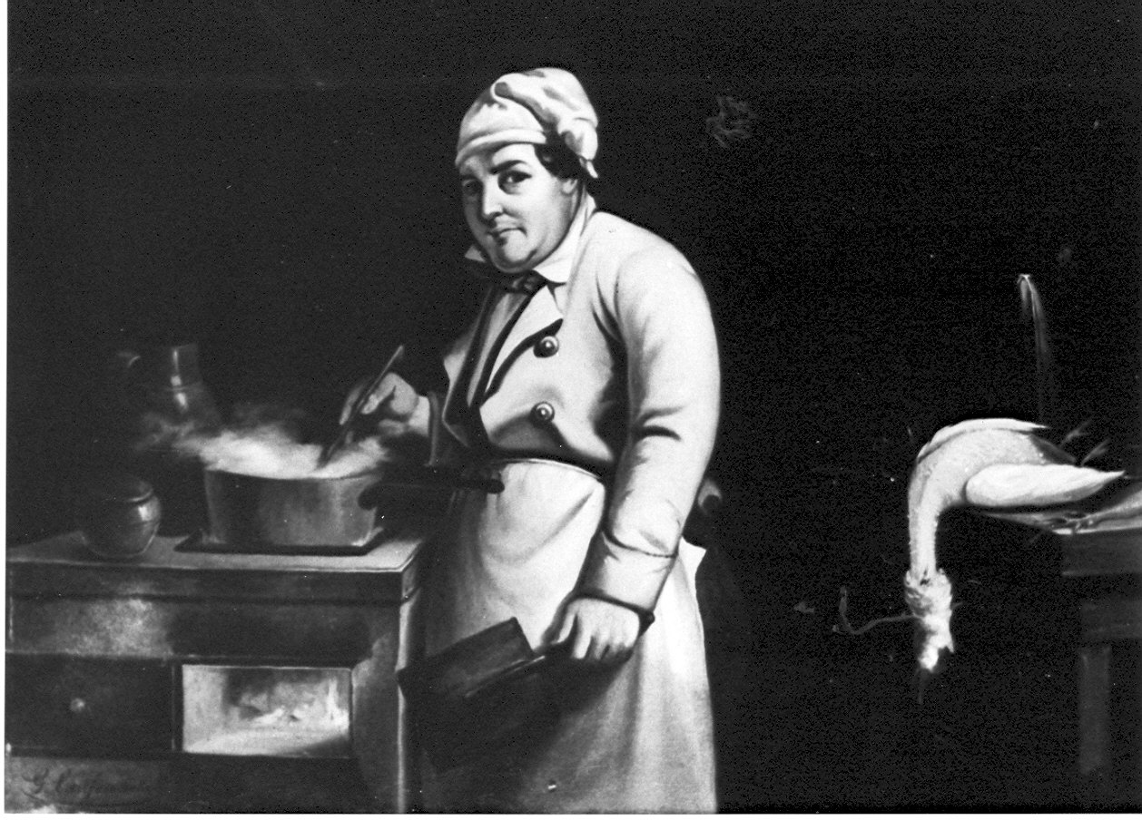 cuoco al fornello (dipinto, opera isolata) di Lanfranchi Giovanni - ambito pavese (sec. XIX)