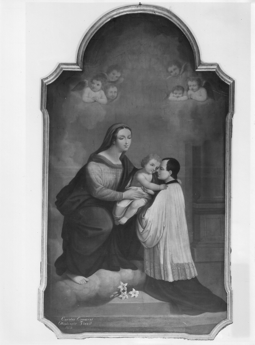 Madonna con Bambino e San Luigi Gonzaga (dipinto, opera isolata) di Comazzi Carlo (attribuito) (sec. XIX)