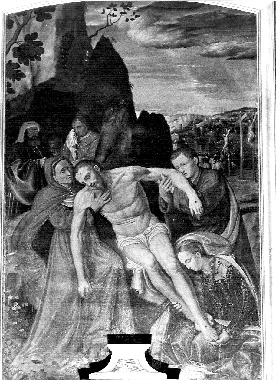 deposizione di Cristo dalla croce (dipinto, opera isolata) di Civerchio Vincenzo (attribuito) (sec. XVI)