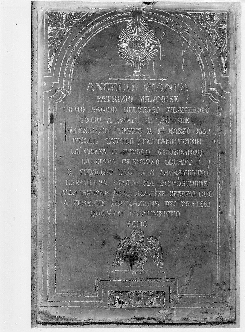 lapide commemorativa, opera isolata - bottega lombarda (sec. XIX)