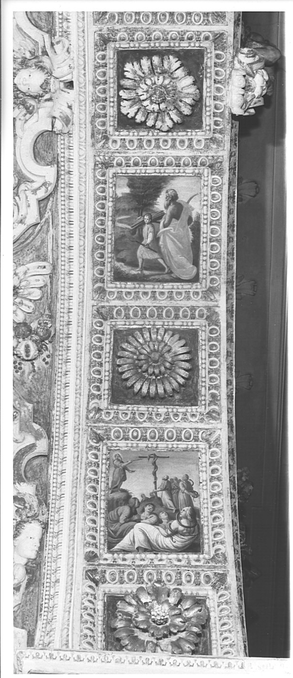 flagellazione di una donna (?)/ sacrificio di Isacco/ Abramo e Isacco/ Mosè e il serpente di bronzo (dipinto murale, elemento d'insieme) di Caresana Domenico (sec. XVII)