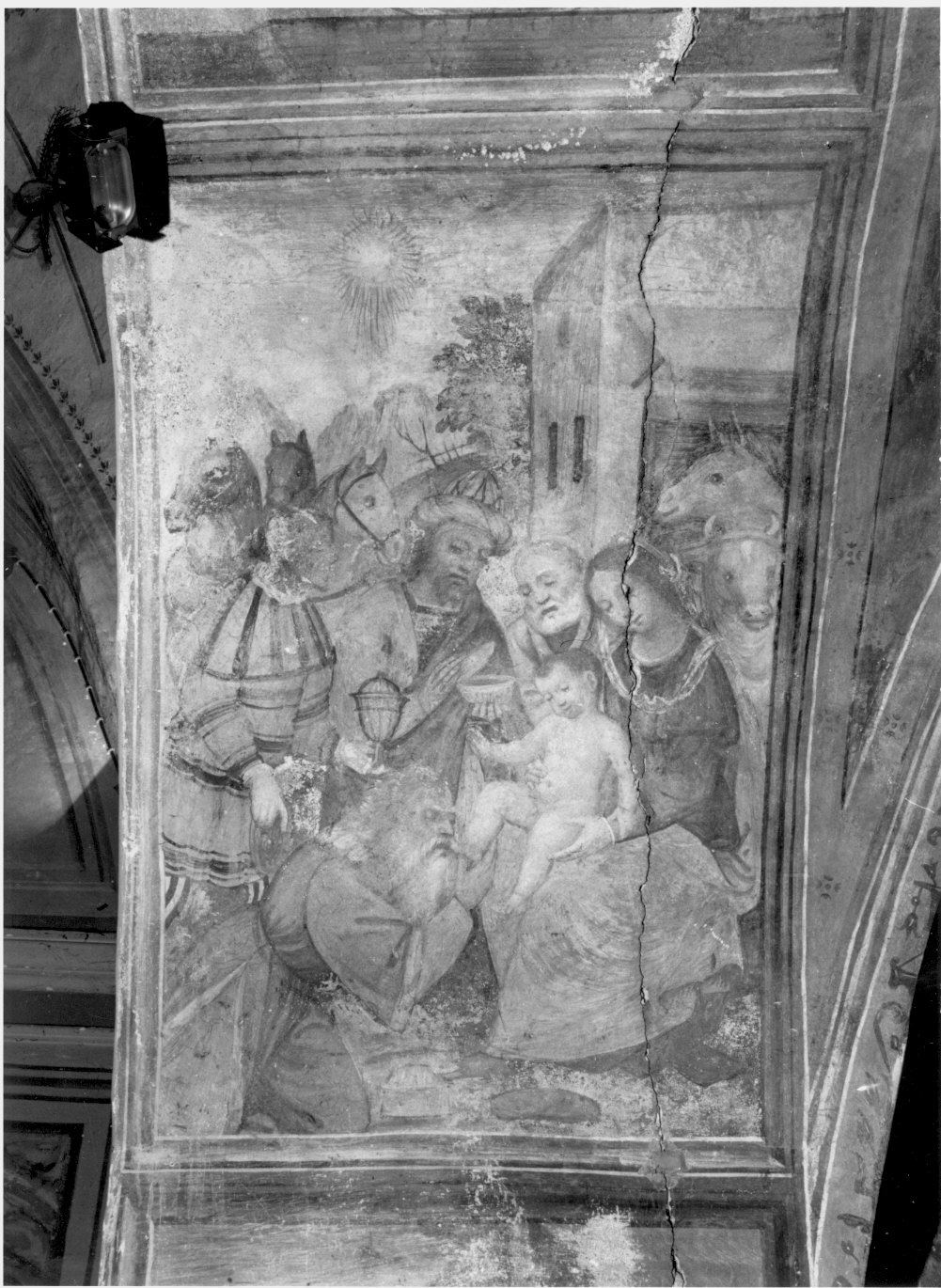 adorazione dei Re Magi (dipinto murale, elemento d'insieme) - ambito lombardo (sec. XVI)