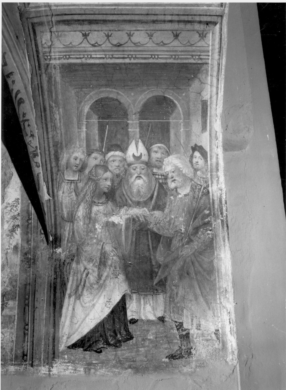 Sposalizio di Maria Vergine (dipinto murale, elemento d'insieme) - ambito lombardo (sec. XVI)