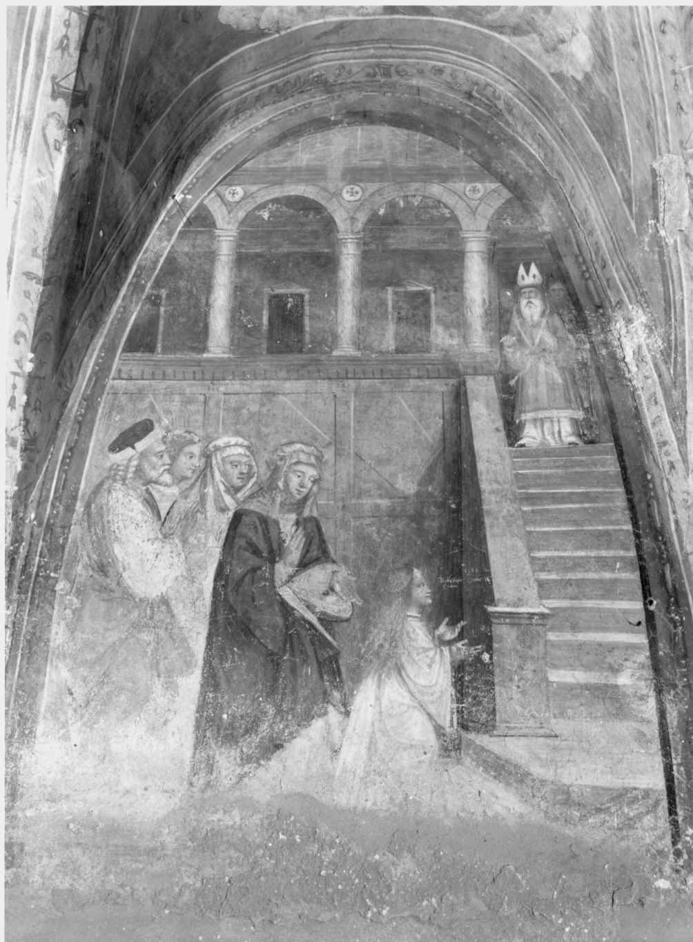 presentazione di Maria Vergine al tempio (dipinto murale, elemento d'insieme) - ambito lombardo (sec. XVI)