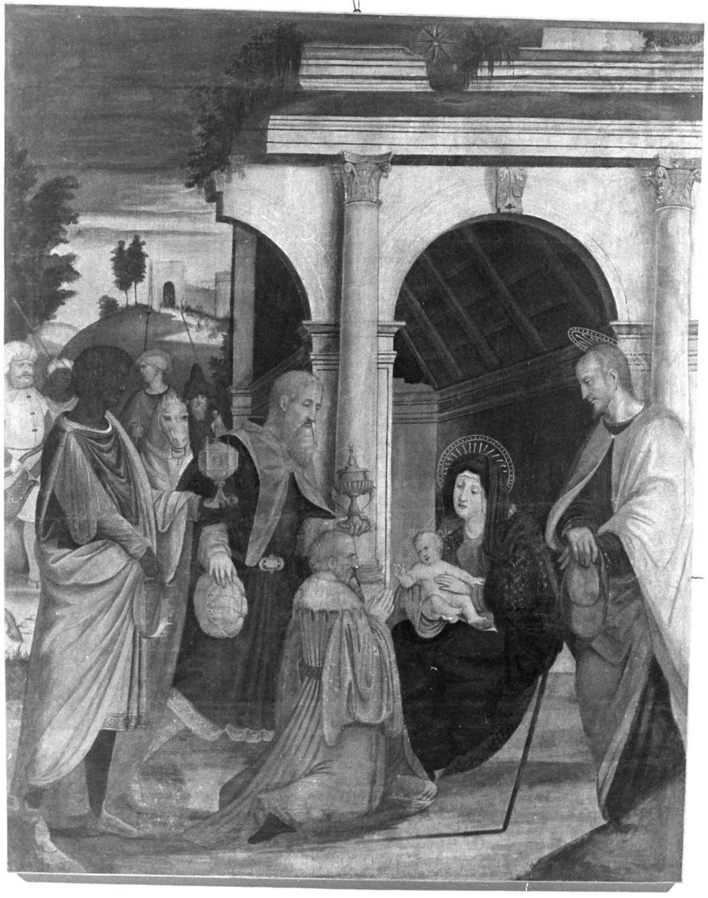 adorazione dei Re Magi (dipinto, opera isolata) di Ferrari Gaudenzio (bottega) (secondo quarto sec. XVI)