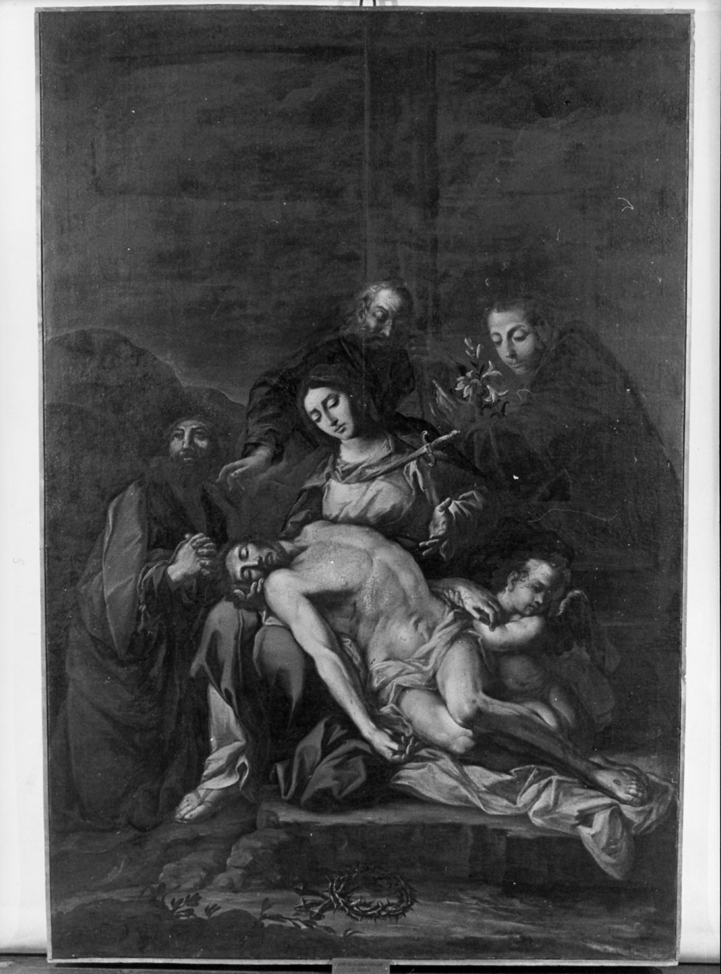 compianto sul Cristo morto (dipinto, opera isolata) - ambito emiliano (?) (seconda metà sec. XVII)