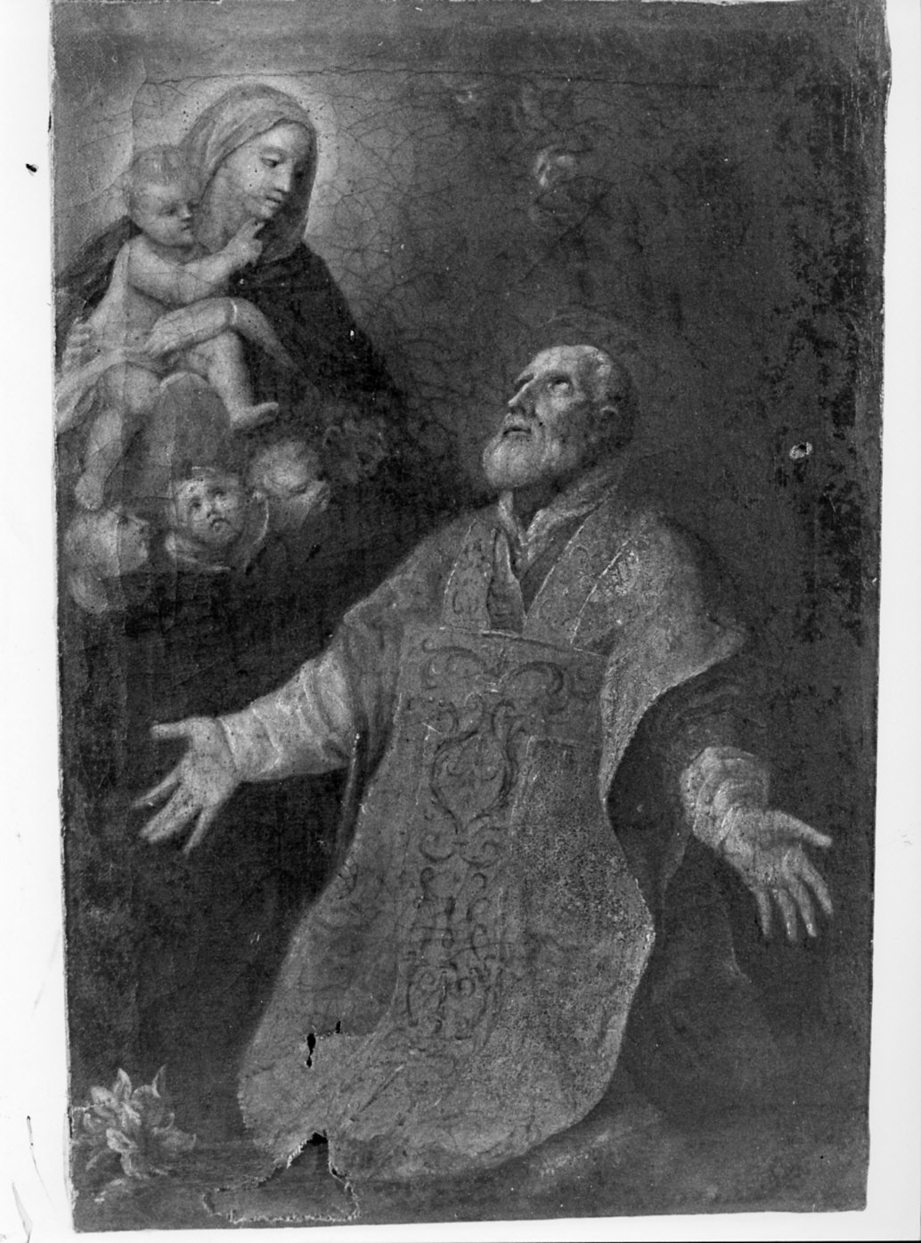 San Filippo Neri ha la visione della Madonna con Bambino (dipinto, opera isolata) - ambito italiano (sec. XVIII)