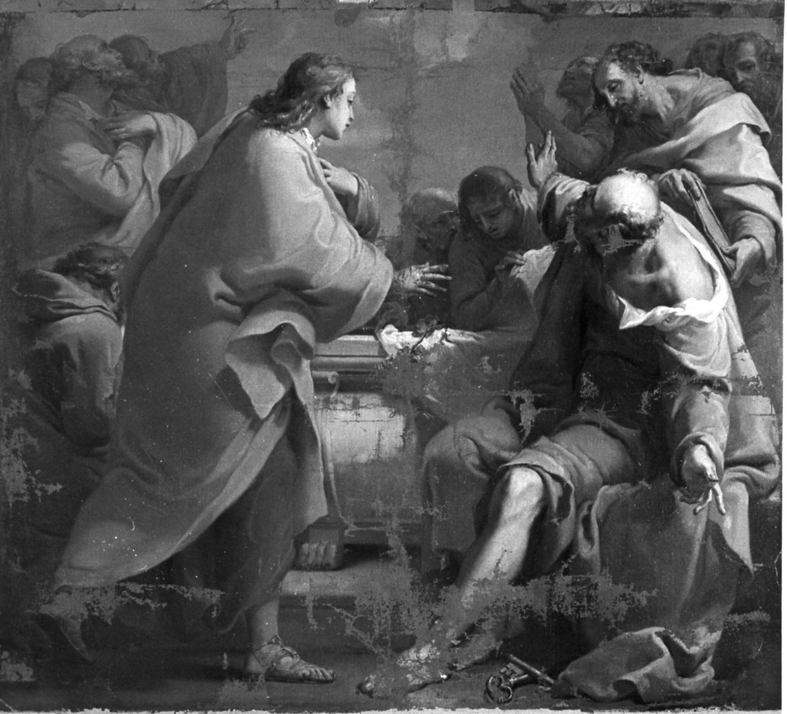 apostoli intorno al sepolcro vuoto e colmo di fiori della Madonna (dipinto, frammento) di Gandolfi Gaetano (sec. XVIII)