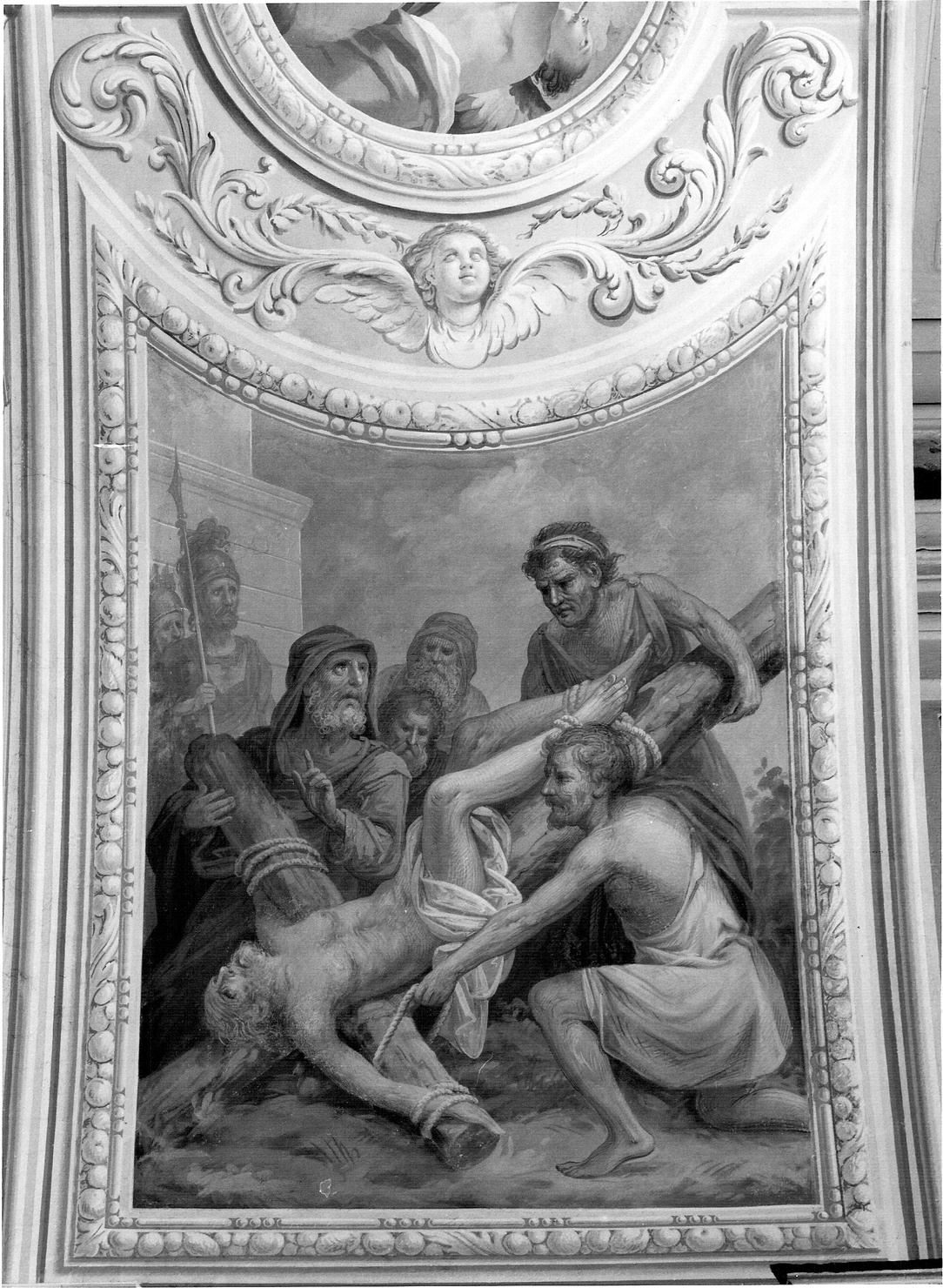 crocifissione di San Pietro (dipinto, elemento d'insieme) di Scotti Carlo (terzo quarto sec. XVIII)
