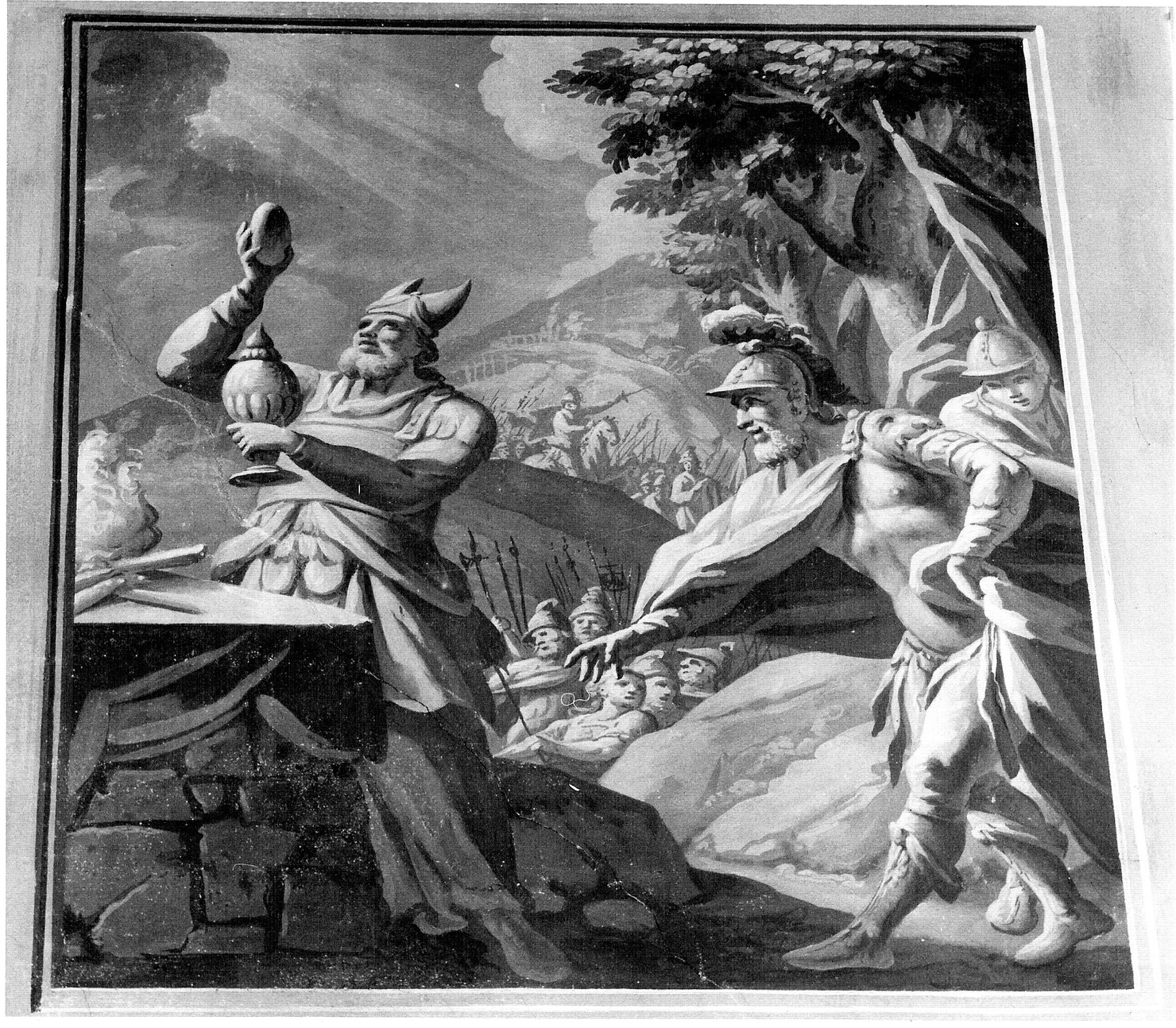 Melchisedec offre il pane e il vino nel calice (dipinto, elemento d'insieme) di Scotti Carlo (attribuito) (seconda metà sec. XVIII)