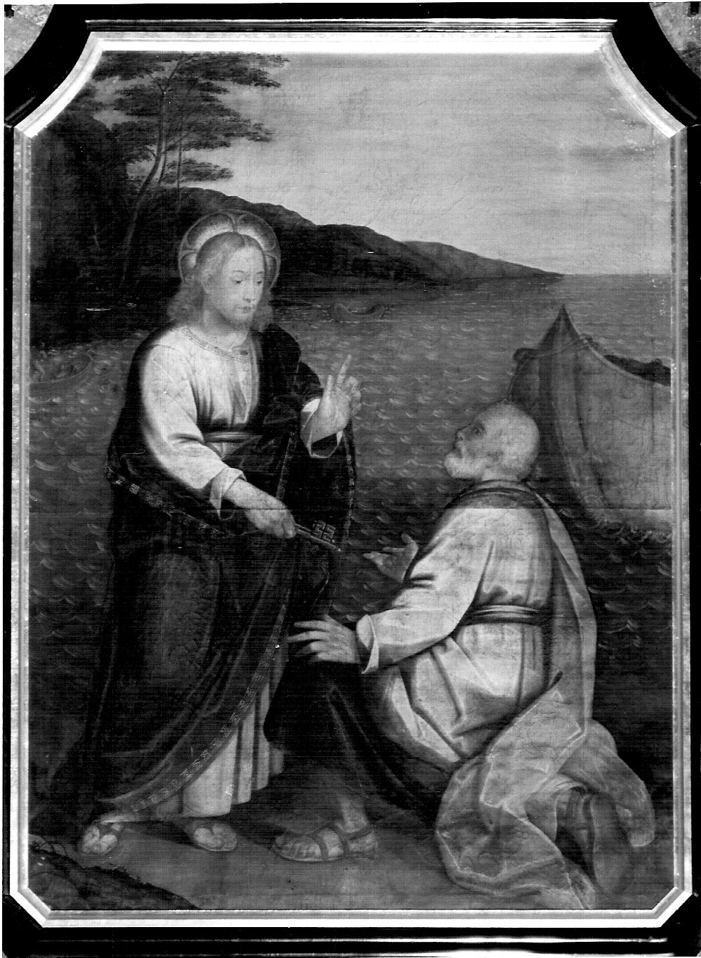 Cristo consegna le chiavi a San Pietro (dipinto, opera isolata) - ambito lombardo (inizio sec. XVII)