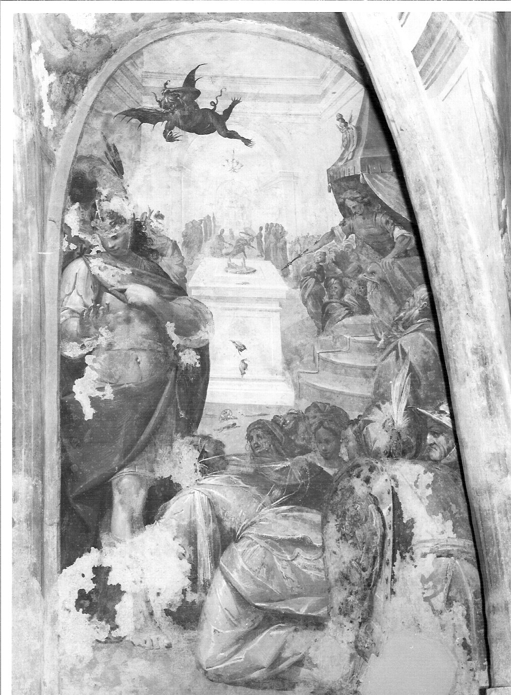 San Giorgio nel tempio prega Dio di disruggere gl'idoli (dipinto, elemento d'insieme) di Barbello Giovanni Giacomo (attribuito) (sec. XVII)