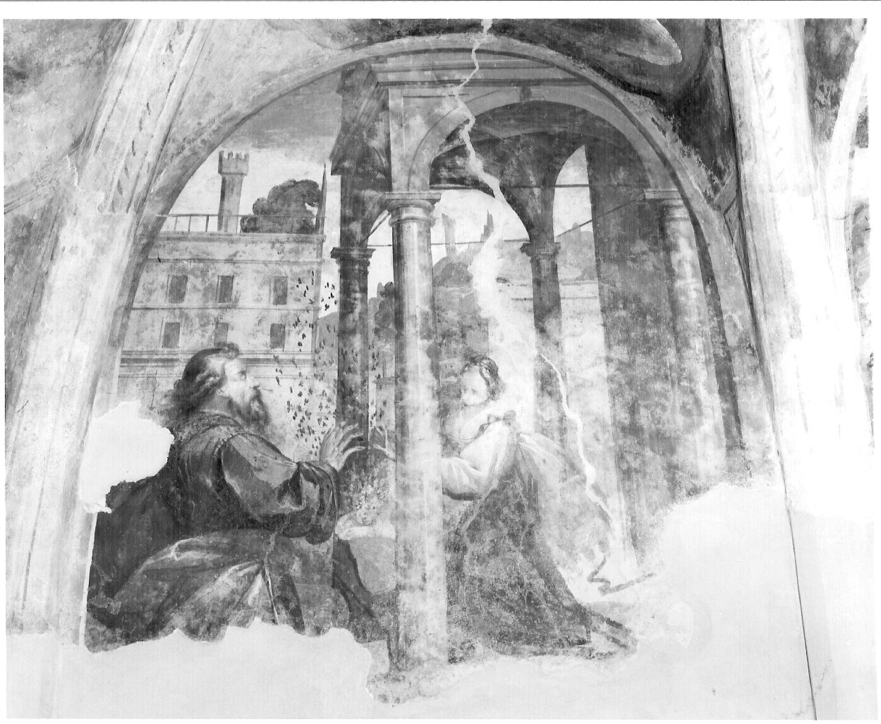Sant'Ambrogio aggredito da uno sciame di api (dipinto, elemento d'insieme) di Barbello Giovanni Giacomo (attribuito) (sec. XVII)