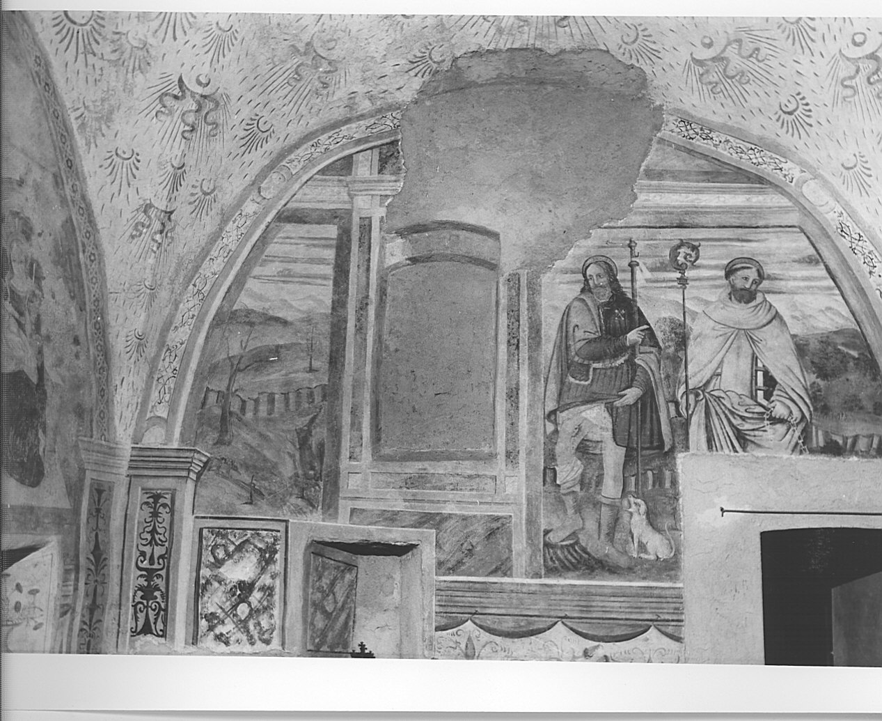 San Rocco e Sant'Antonio Abate (dipinto murale, opera isolata) di Gerolamo da Gorla (attribuito) (sec. XVI)