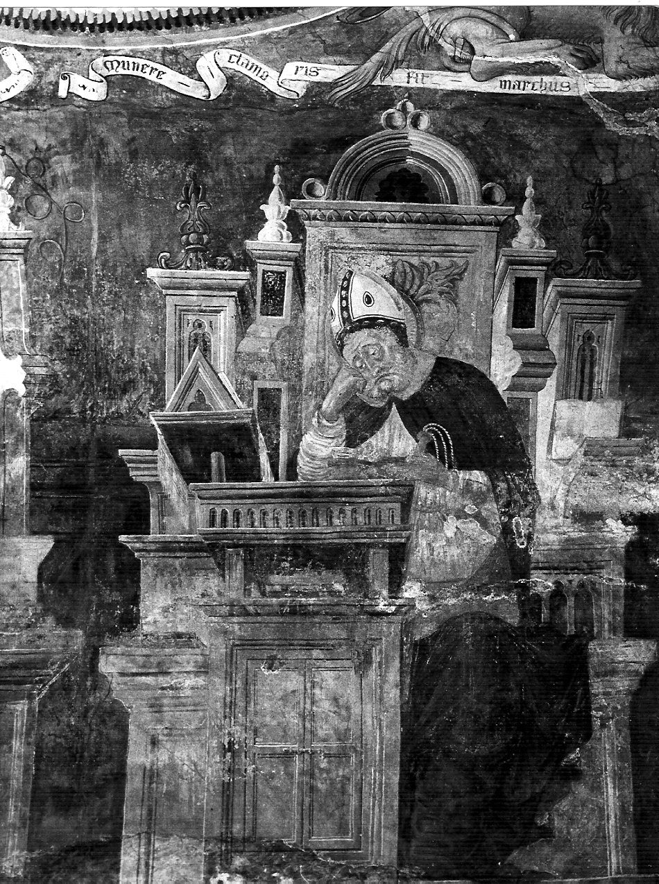 Sant'Ambrogio (dipinto murale, elemento d'insieme) di Giovanni Pietro da Cemmo (attribuito) (fine sec. XV)