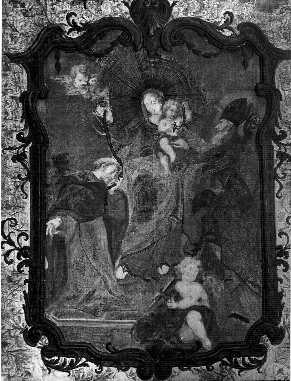 Madonna del Rosario con San Domenico e San Calimero (stendardo processionale, opera isolata) - manifattura lombarda (fine/inizio secc. XVIII/ XIX)