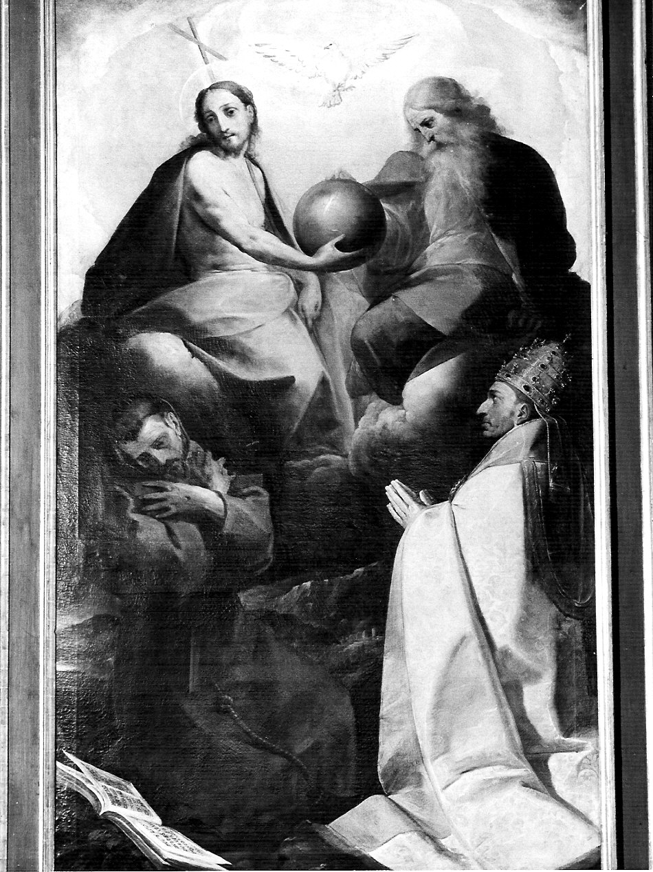 La trinità adorata da San Francesco e San Gregorio, adorazione della Trinità (dipinto, opera isolata) di Crespi Giovan Battista detto Cerano (attribuito) (primo quarto sec. XVII)