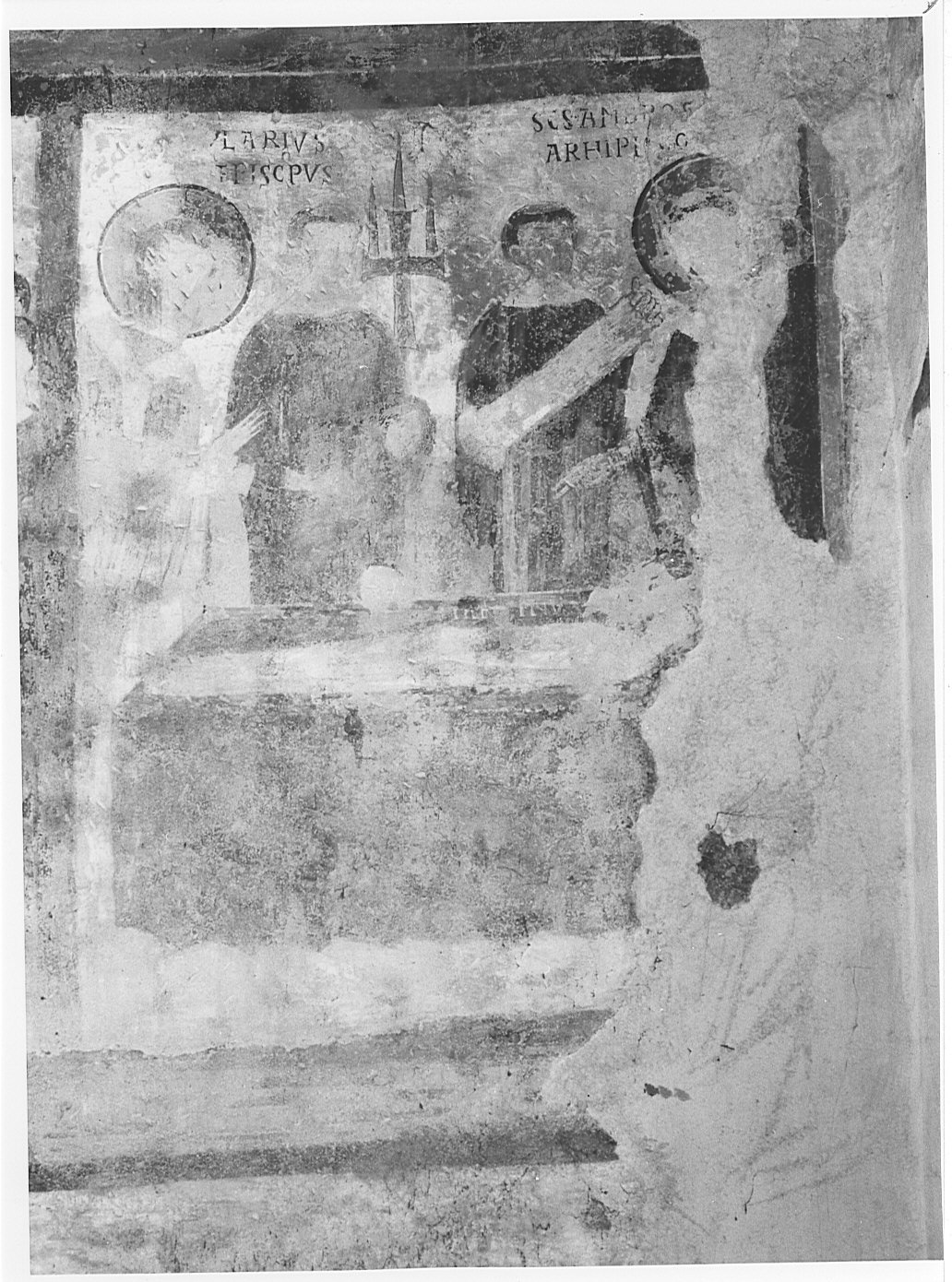 Sant'Ilario e Sant'Ambrogio assistono ai funerali di San Martino (dipinto) - ambito lombardo (prima metà sec. XI)