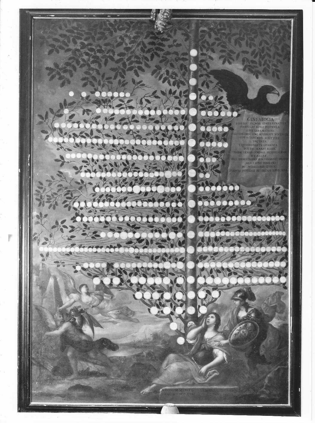 albero genealogico della famiglia Pusterla con figure allegoriche (dipinto, opera isolata) - ambito lombardo (fine sec. XVII)