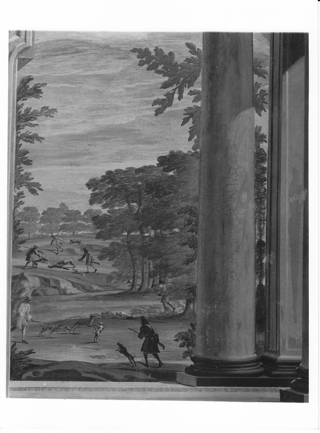 scena di caccia (dipinto murale, elemento d'insieme) - ambito lombardo (fine/inizio secc. XVII/ XVIII)