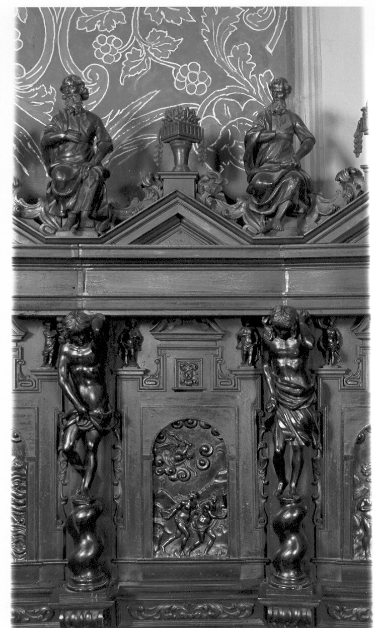 cacciata di Adamo ed Eva dal paradiso terrestre (pannello di stallo di coro, insieme) di Zotti Giovanni Battista (secc. XVII/ XVIII)