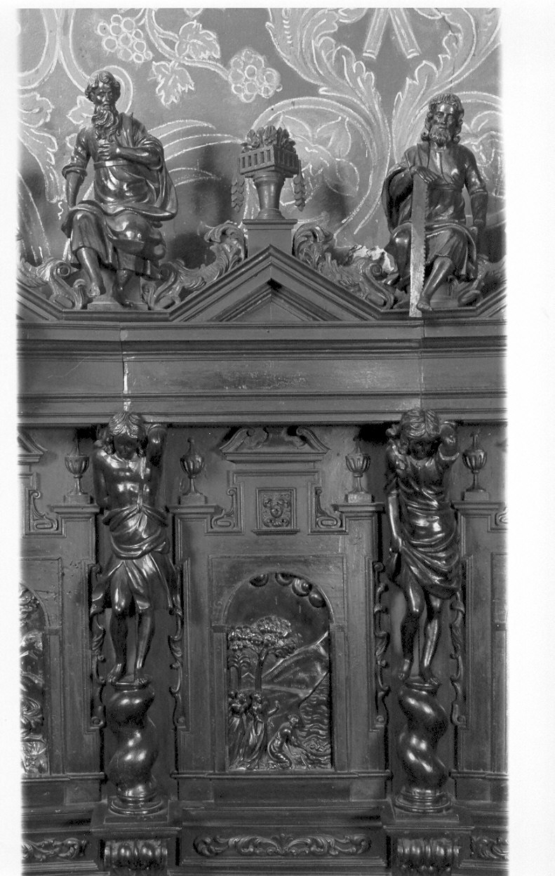 Mosè salvato dalle acque (pannello di stallo di coro, insieme) di Zotti Giovanni Battista (secc. XVII/ XVIII)