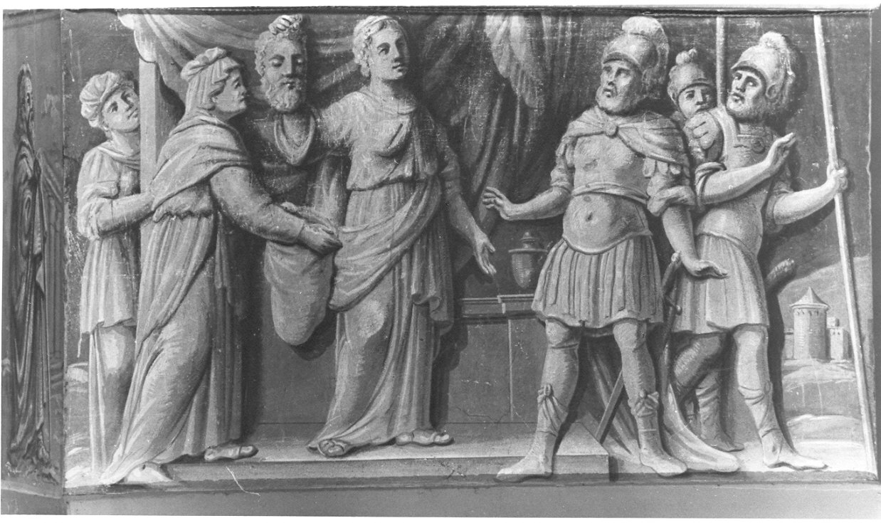 Giuditta mostra al popolo la testa di Oloferne (dipinto, elemento d'insieme) - ambito lombardo (sec. XVIII)