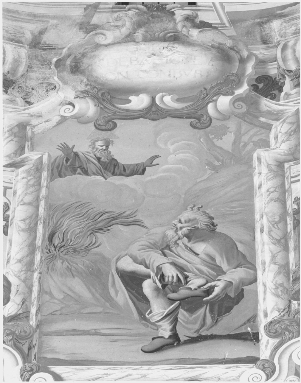 Mosè e il roveto ardente (dipinto murale, elemento d'insieme) di Muttoni Giovanni Battista (attribuito) (sec. XVII)