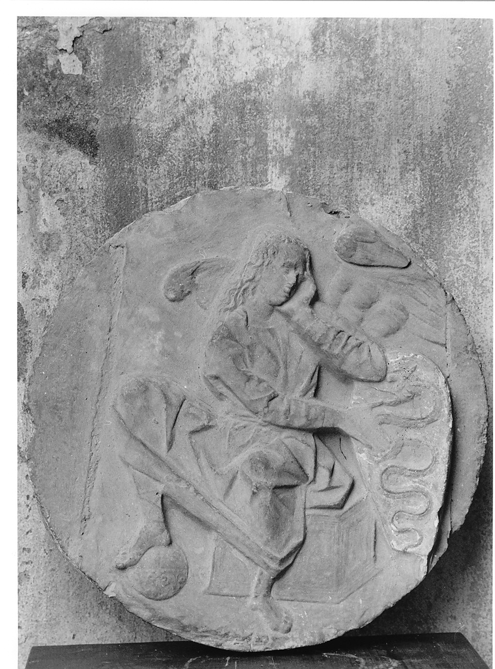 angelo con stemma (medaglione ornamentale, opera isolata) - bottega lombarda (fine/inizio secc. XV/ XVI)