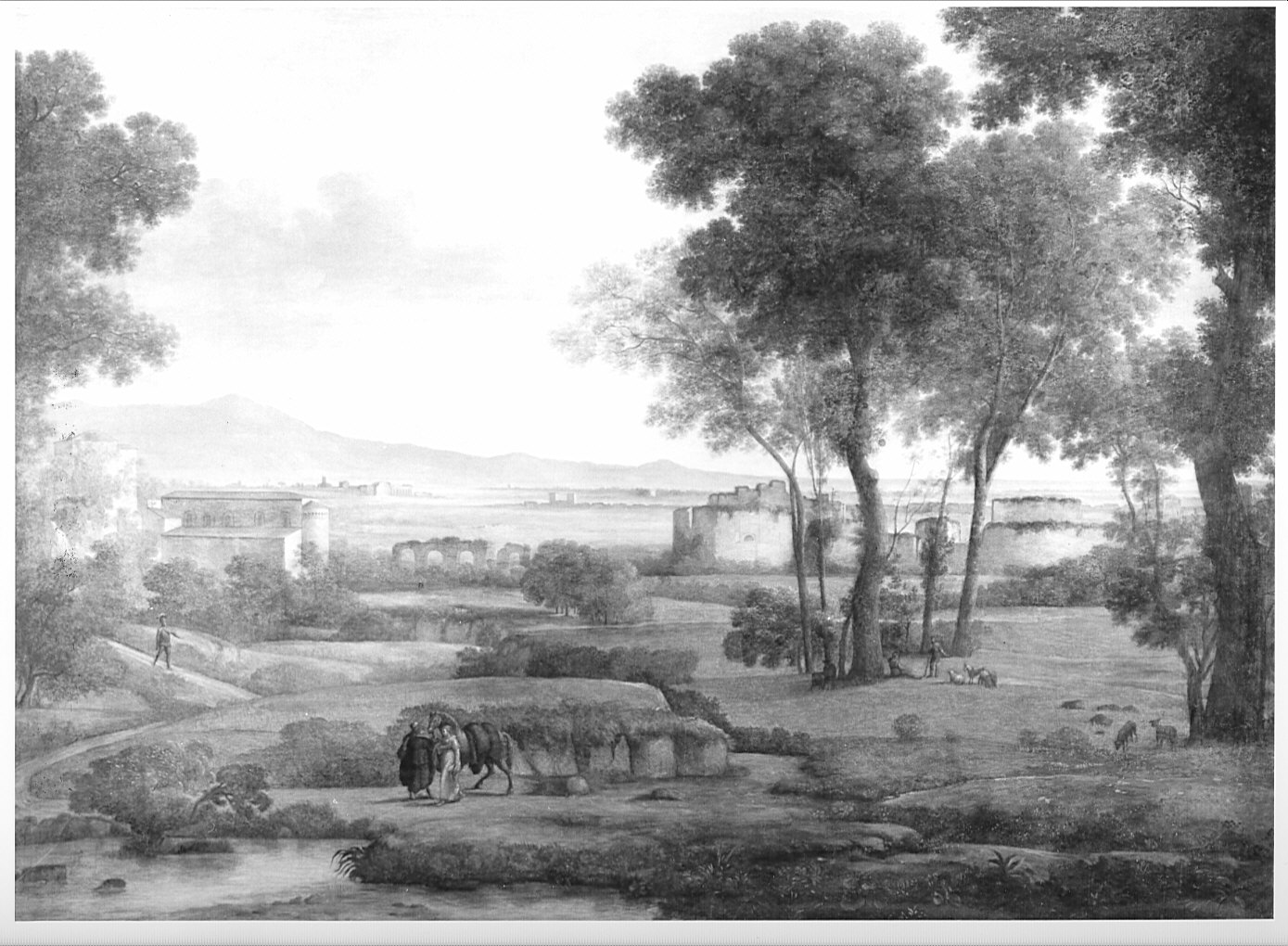 Paesaggio conn rovine e viandanti, paesaggio con rovine (dipinto) di Mezzera Rosa (inizio sec. XIX)