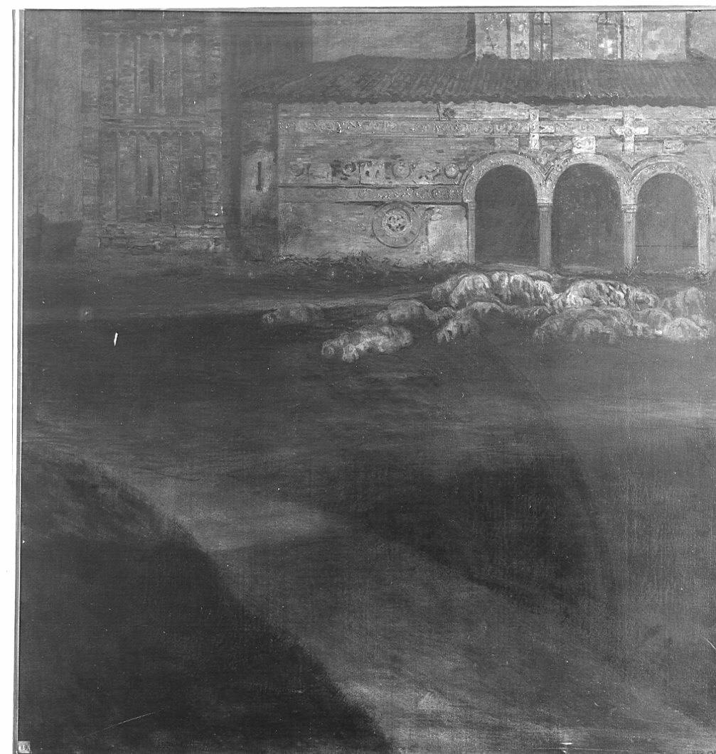 La Badia di Pomposa, veduta di una abbazia (dipinto) di Martelli Ugo (sec. XX)