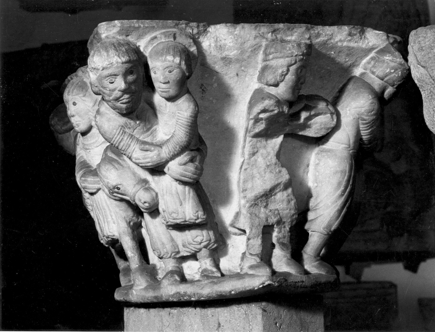 fuga in Egitto (capitello figurato) - bottega lombarda (terzo quarto sec. XII)