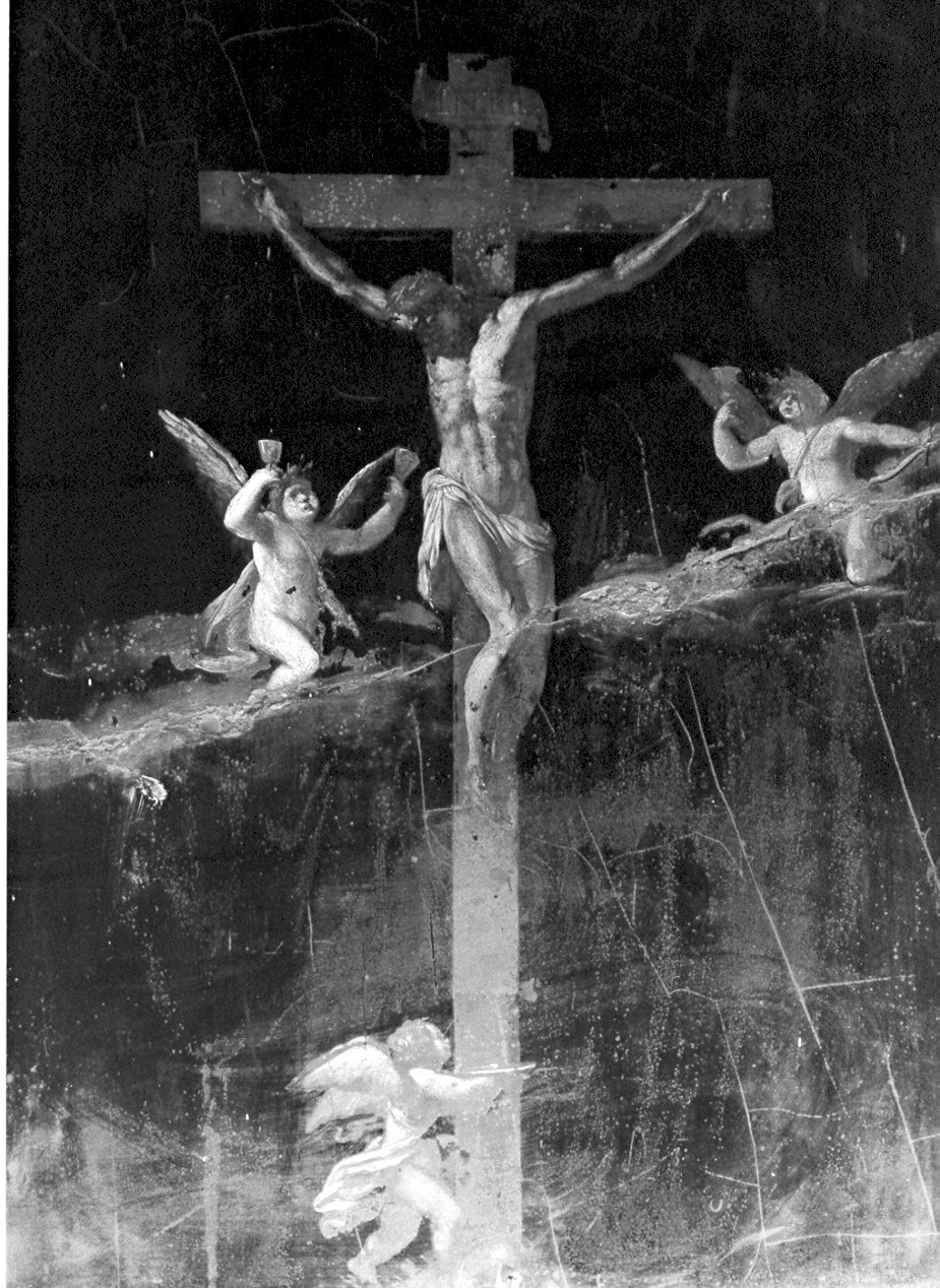 crocifissione con angeli che raccolgono il sangue di Cristo (dipinto, opera isolata) - ambito lombardo (sec. XVI)