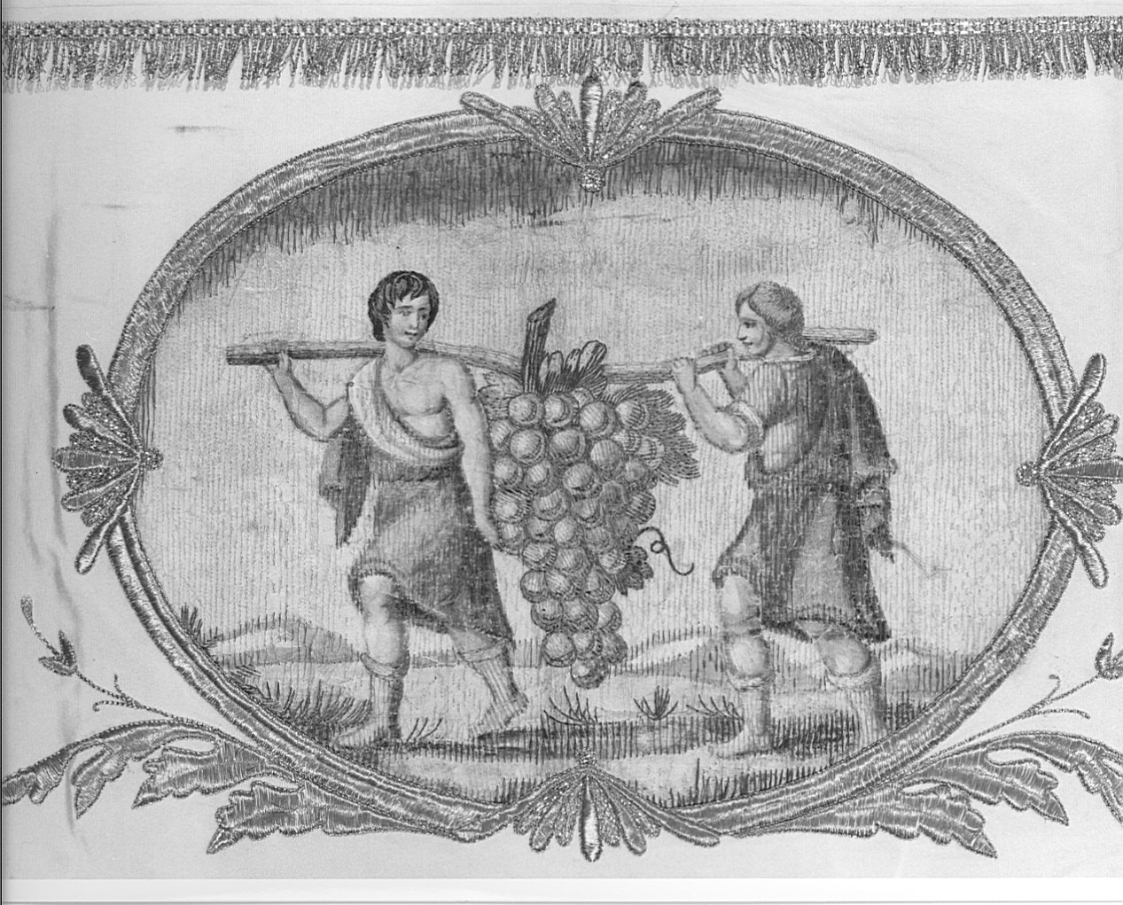 ritorno dei messaggeri dalla terra promessa (decorazione pittorica, elemento d'insieme) - manifattura lombarda (seconda metà sec. XVII)