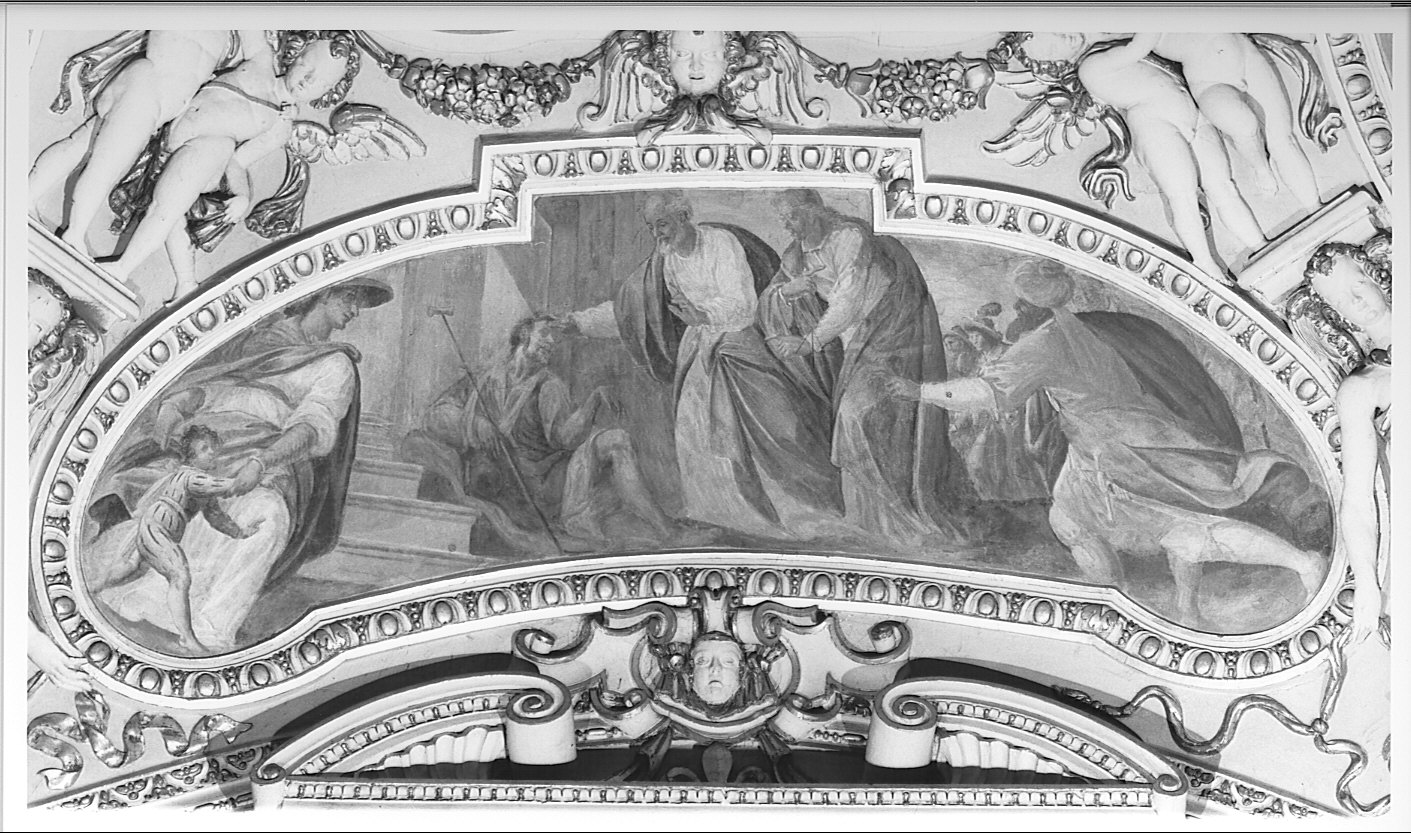 San Pietro e San Giovanni Evangelista guariscono lo storpio (dipinto murale, elemento d'insieme) di Della Rovere Giovanni Mauro detto Fiamminghino (sec. XVII)