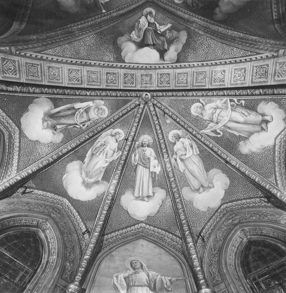 Il trionfo Eucaristico di Cristo tfa gli angeli, trionfo di Cristo tra gli angeli (dipinto murale) di Bialetti Ferdinando (sec. XX)