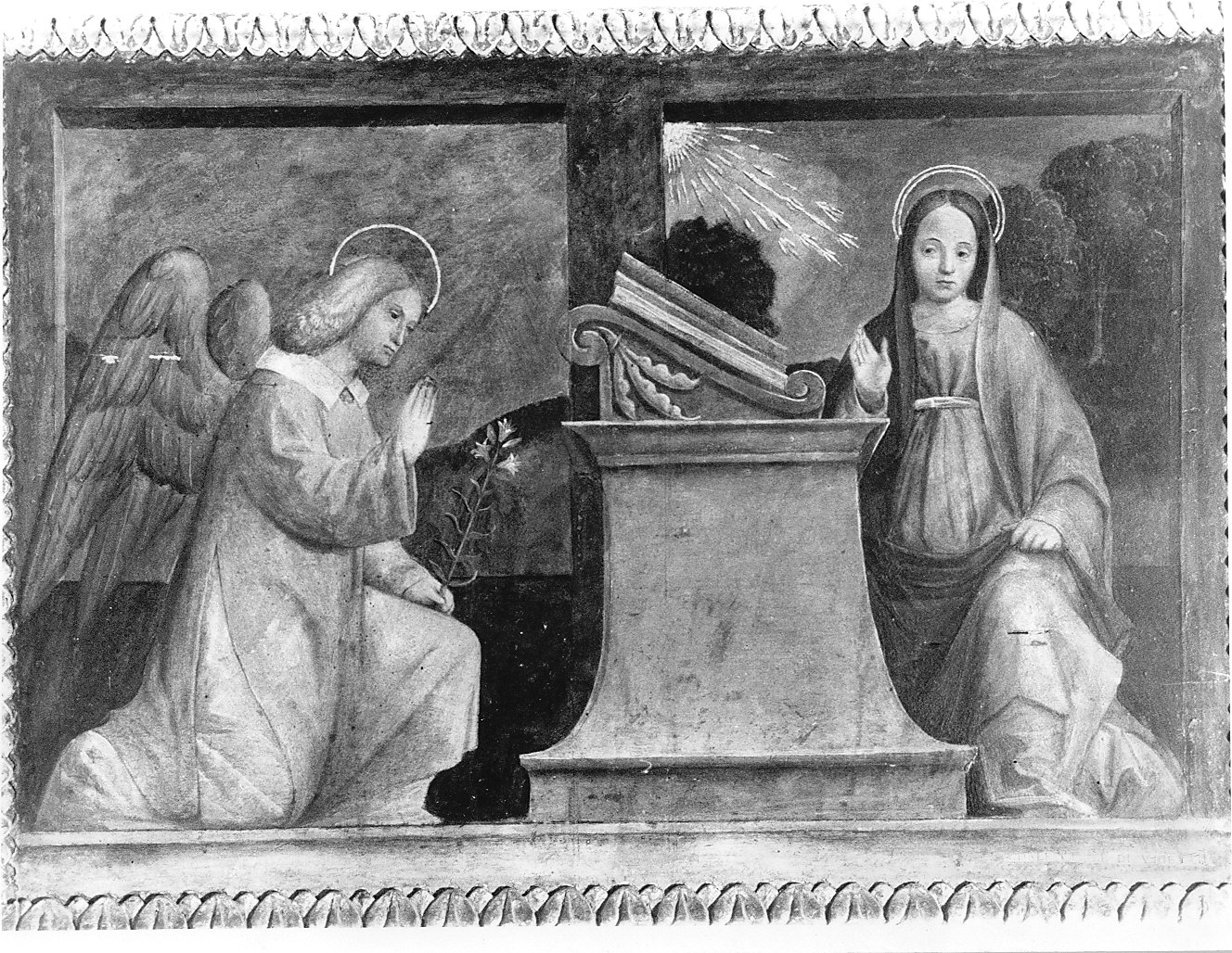 Annunciazione (dipinto, opera isolata) di Ferrari Bernardino (cerchia) (prima metà sec. XVI)
