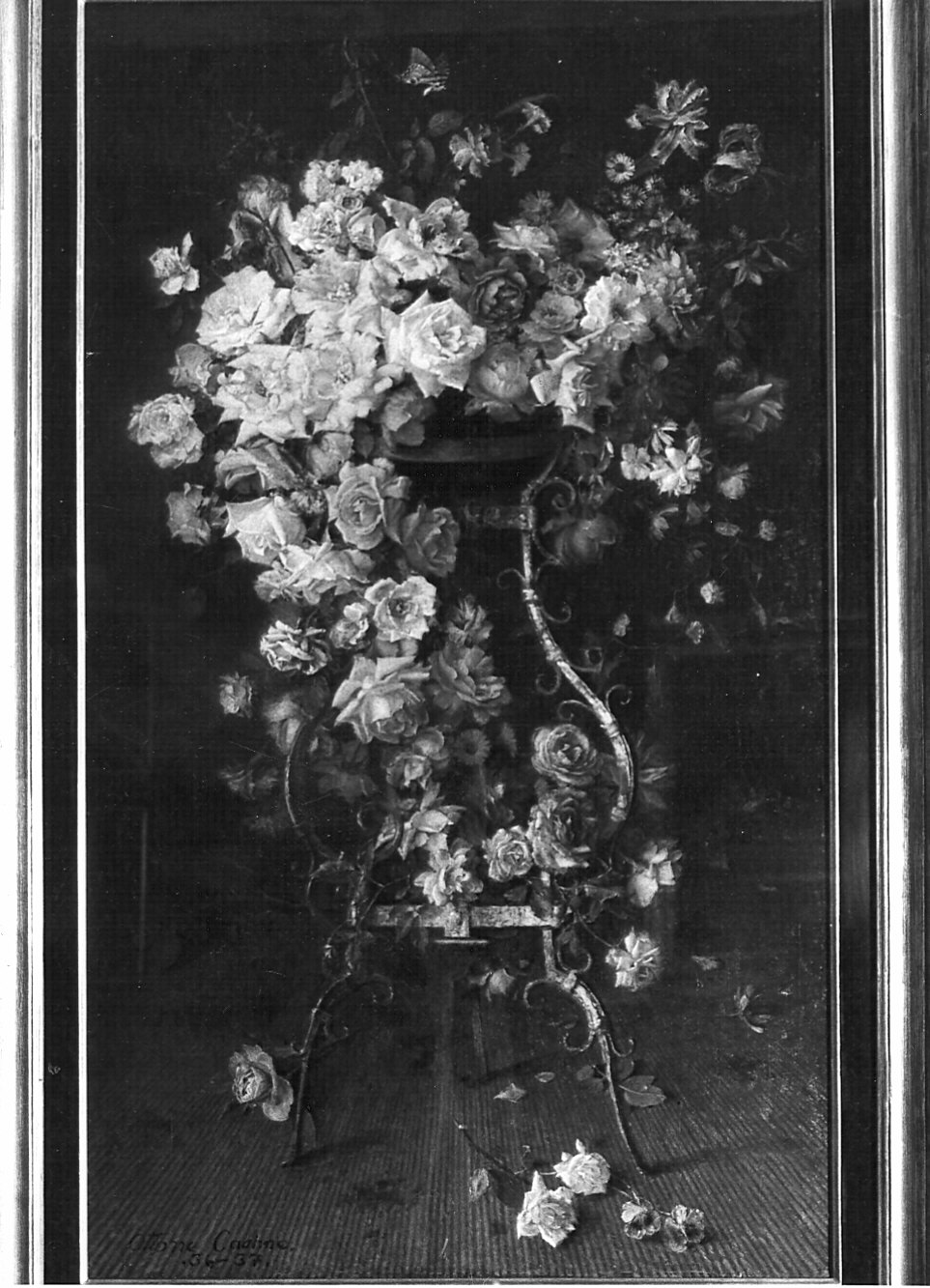 Fiori - rose, vaso con fiori (dipinto) di Ottone Casimiro (attribuito) (sec. XX)