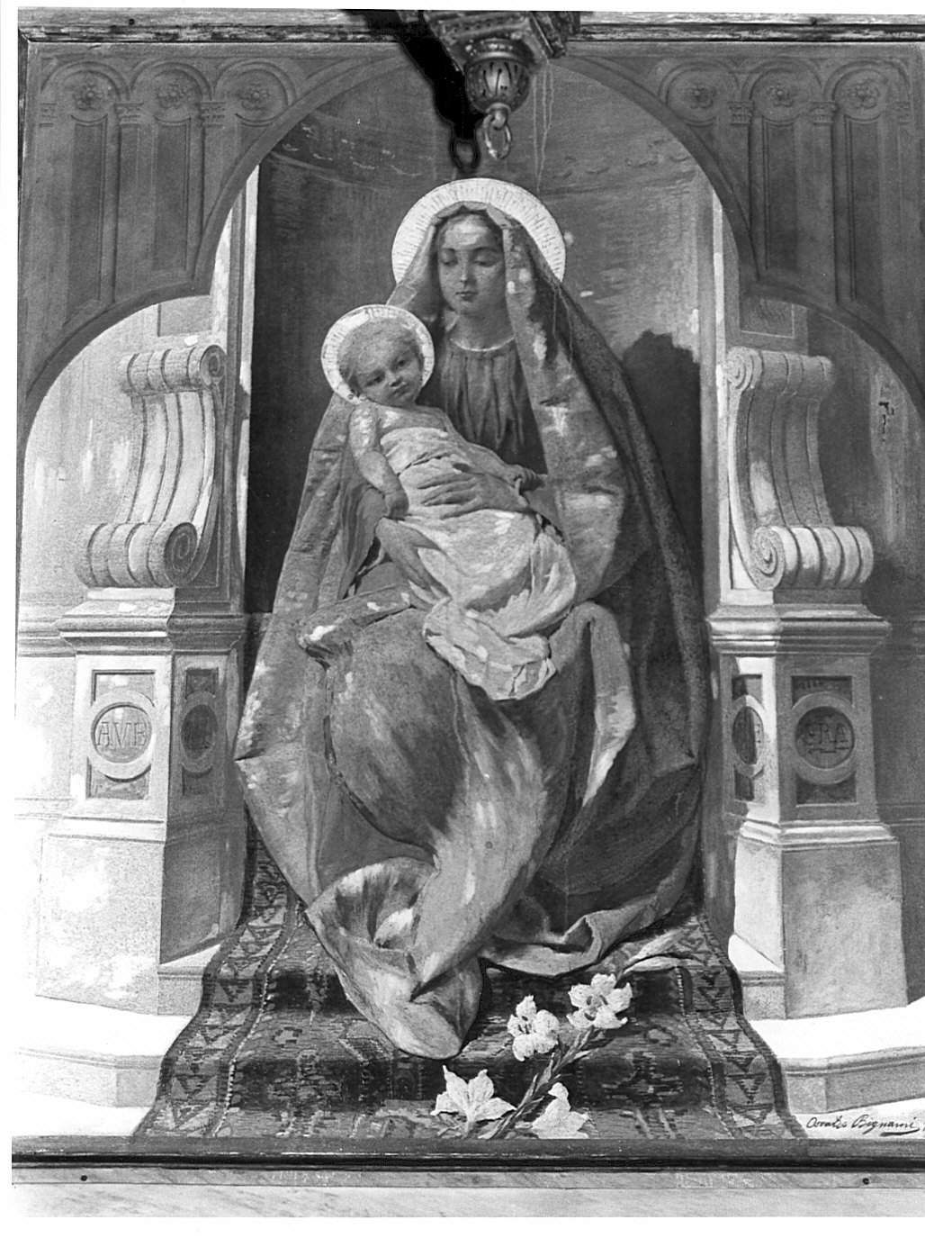 Madonna con Bambino (dipinto murale) di Bignami Osvaldo (sec. XX)