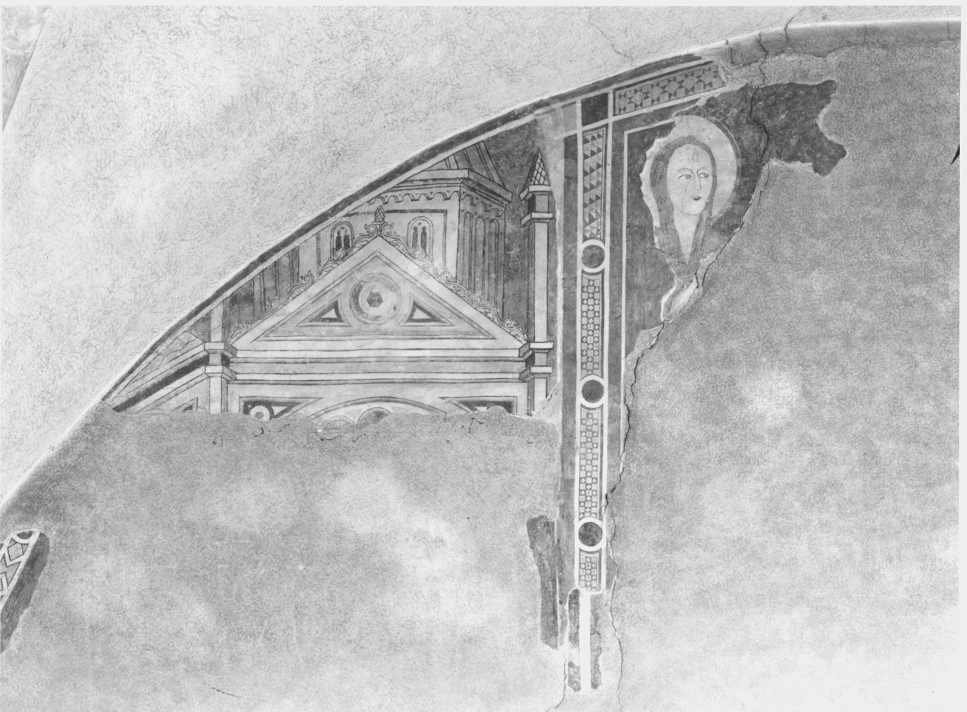 testa di donna (dipinto murale, frammento) - ambito lombardo (sec. XIV)