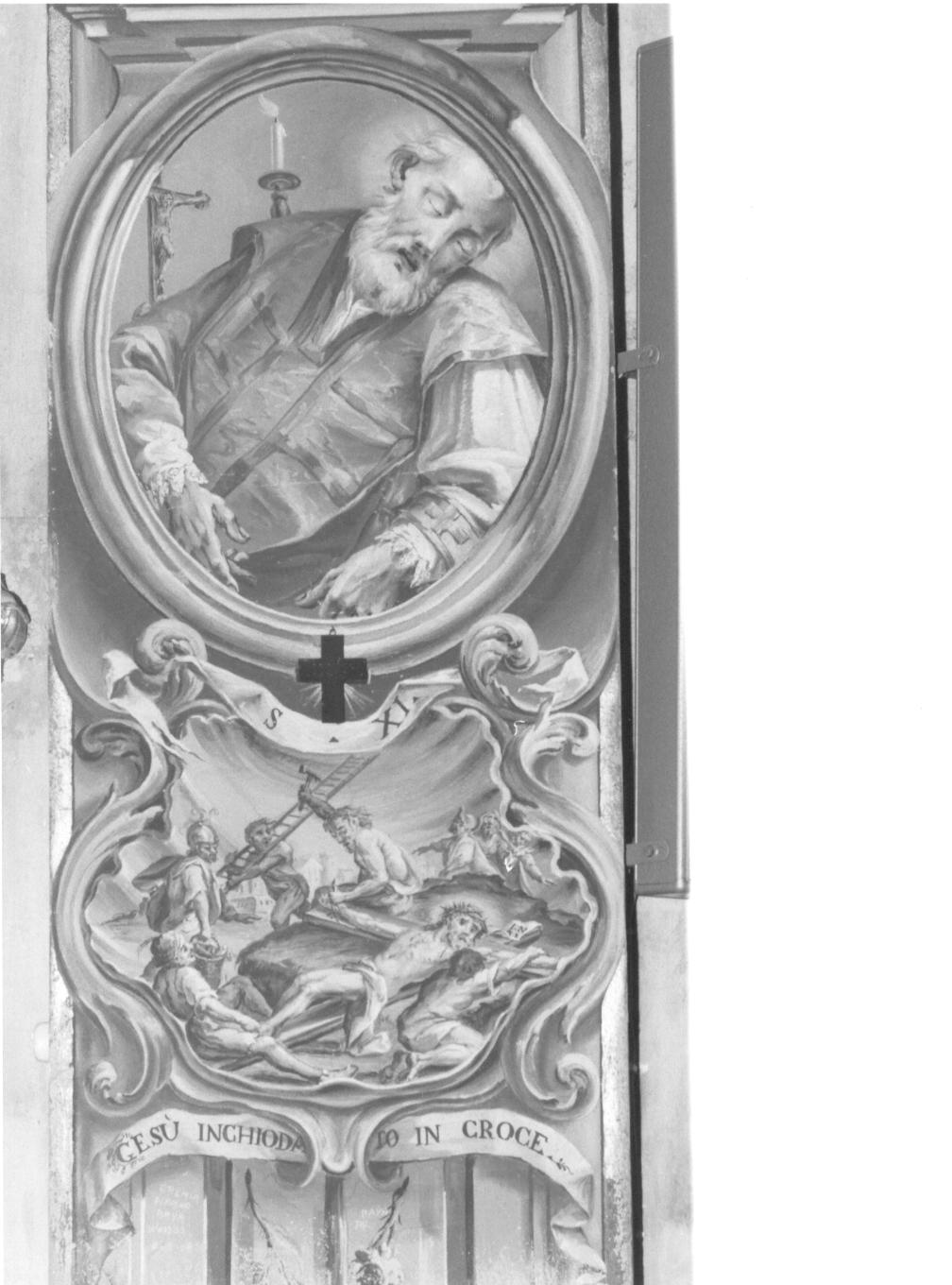 Santo/ stazione XI: Gesù inchiodato alla croce (dipinto, elemento d'insieme) di Valdani Alessandro (attribuito) (sec. XVIII)