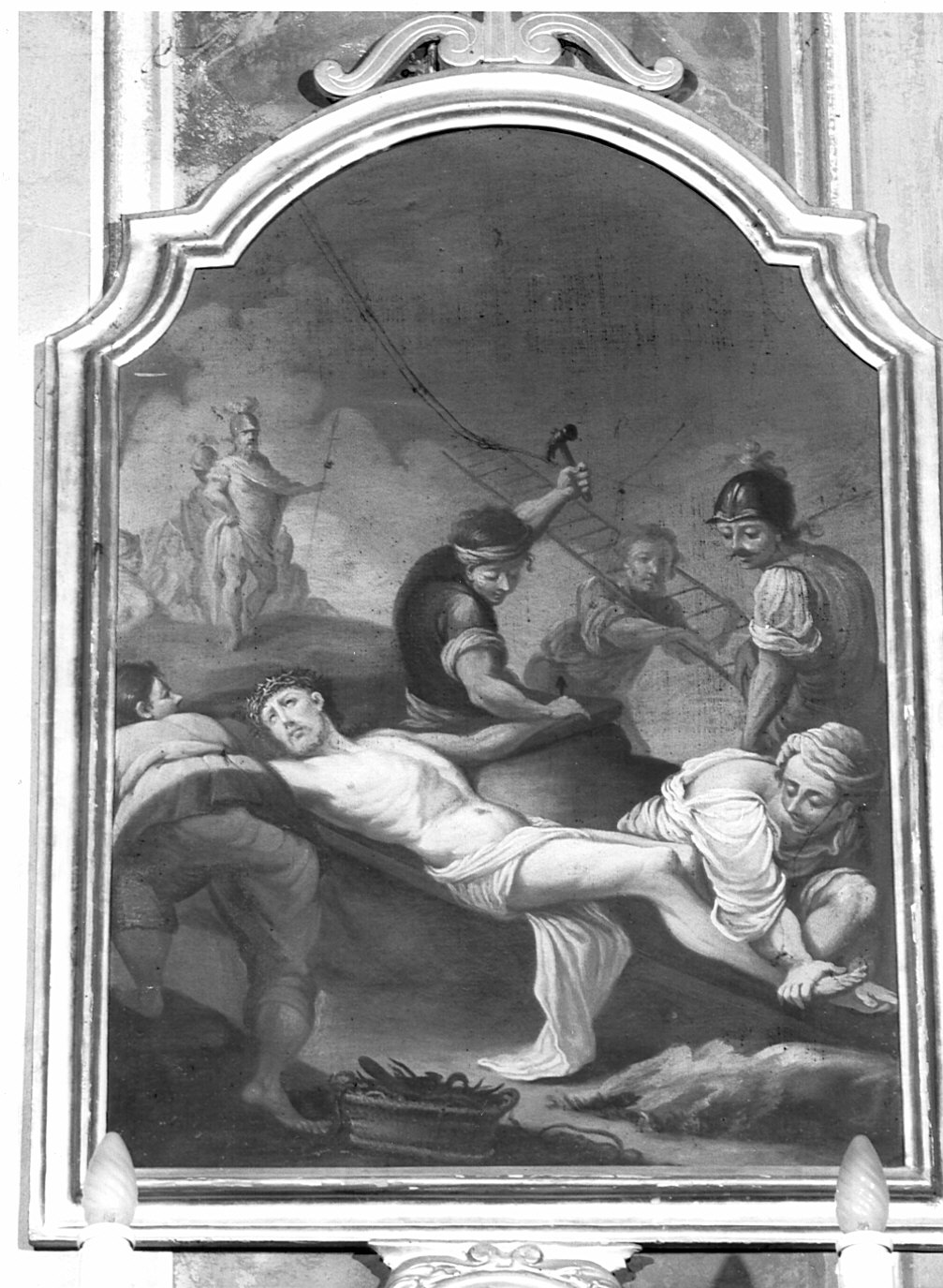 stazione XI: Gesù inchiodato alla croce (dipinto, elemento d'insieme) - ambito lombardo (sec. XVIII)