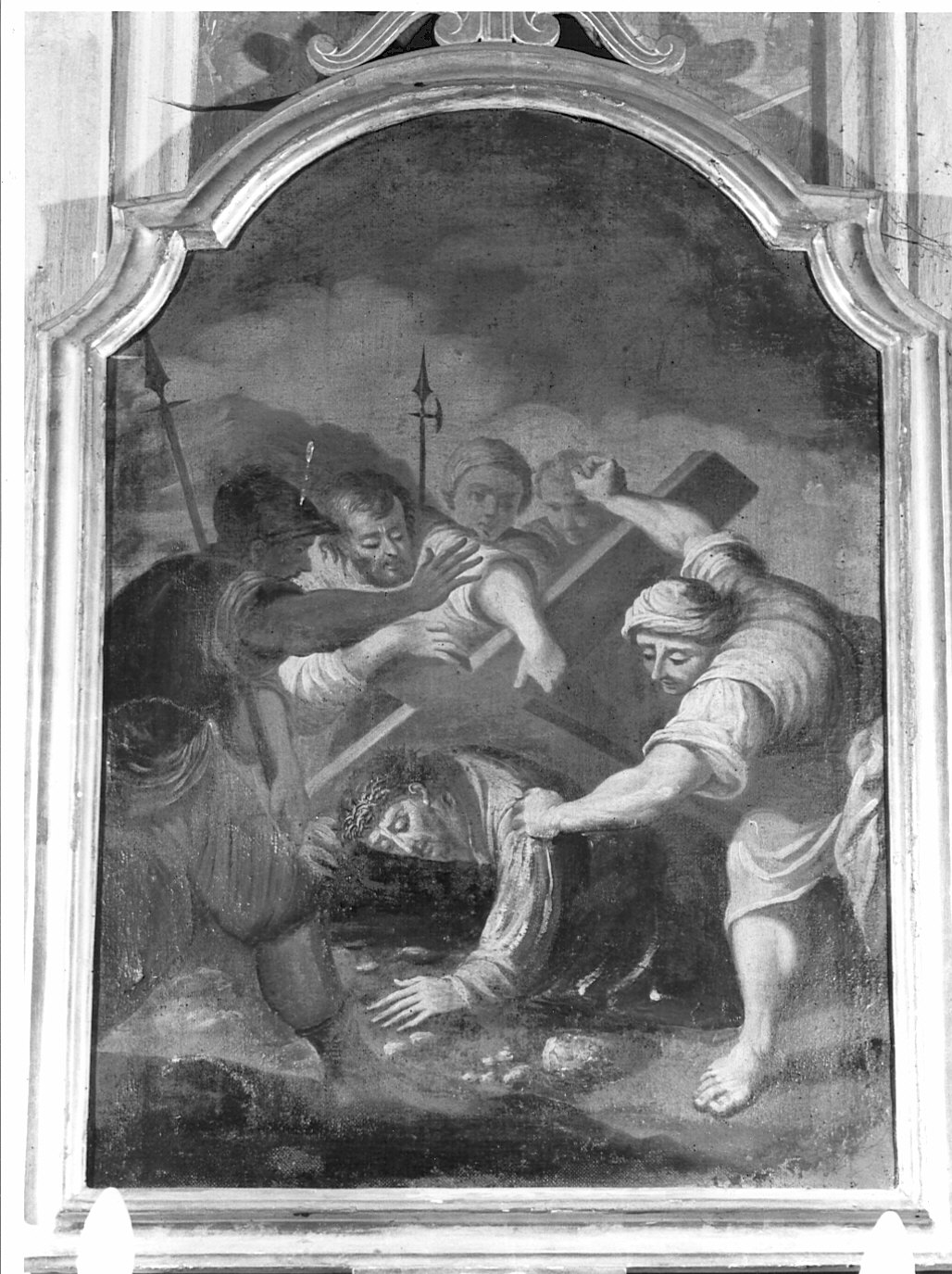 stazione IX: Gesù cade sotto la croce la terza volta (dipinto, elemento d'insieme) - ambito lombardo (sec. XVIII)