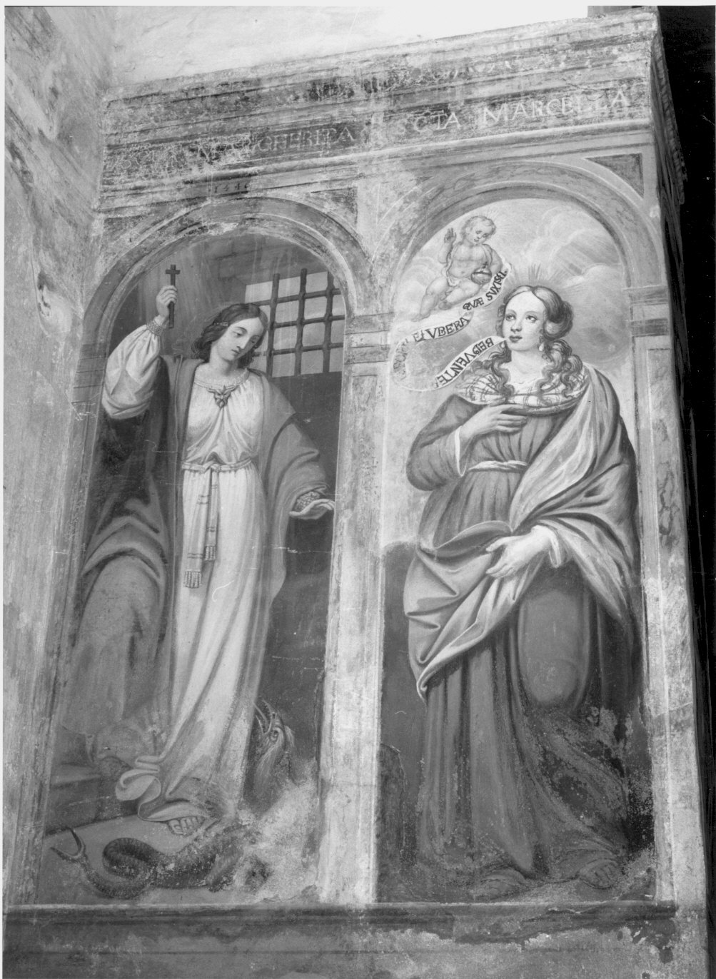 Santa Margherita d'Antiochia e Santa Marcella (dipinto murale, elemento d'insieme) di Tagliaferri Luigi (attribuito) (sec. XIX)