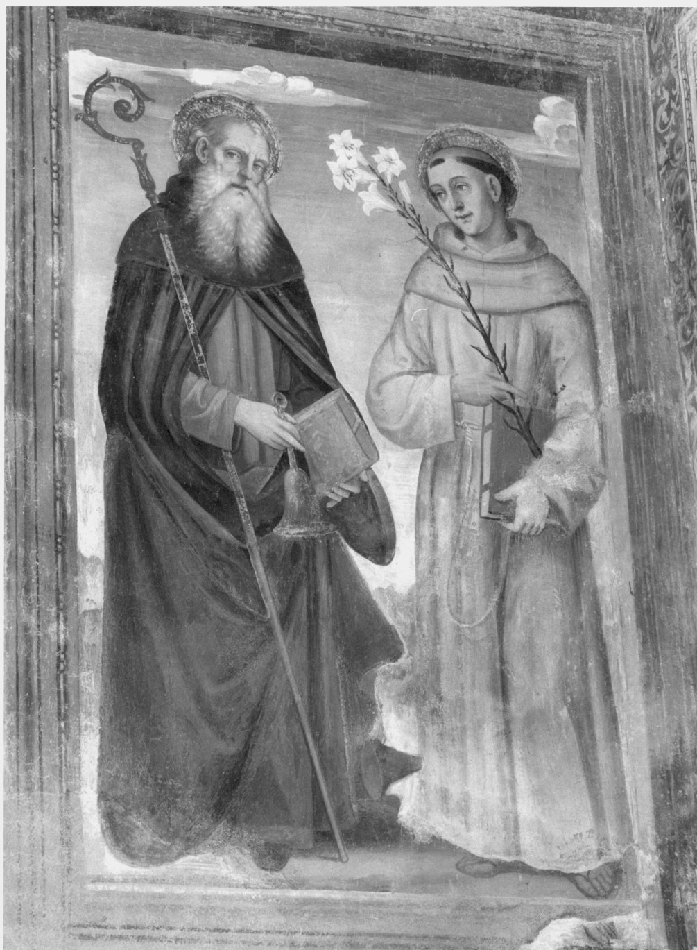 Sant'Antonio Abate e Sant'Antonio da Padova (dipinto murale) di Battista da Musso (cerchia) (fine/inizio, metà secc. XV/ XVI, sec. XVI)