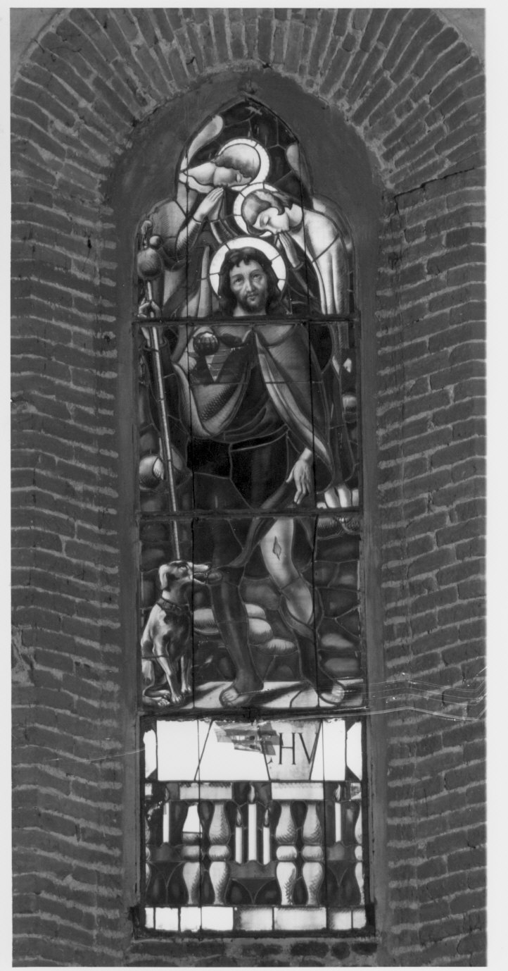 San Rocco (vetrata dipinta, elemento d'insieme) di Ditta Fontanarte (attribuito) (sec. XX)