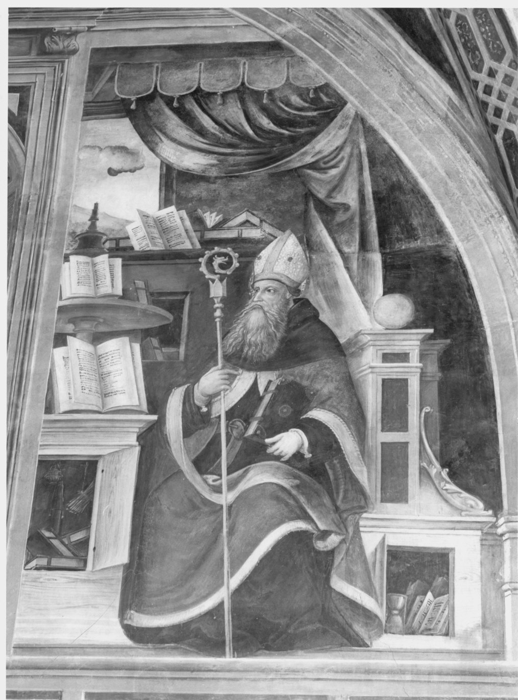 Sant'Agostino (dipinto murale, elemento d'insieme) di De Magistris Sigismondo (bottega) (sec. XVI)