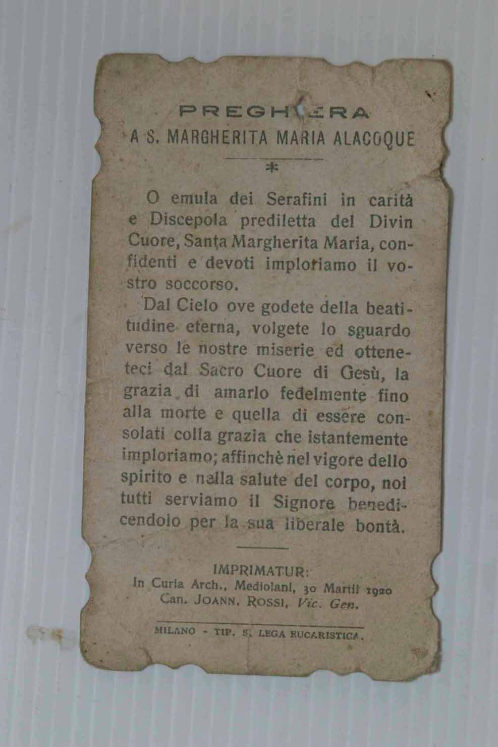 santino, Santa Margherita Maria Alacoque - produzione marchigiana (secc. XIX/ XX)