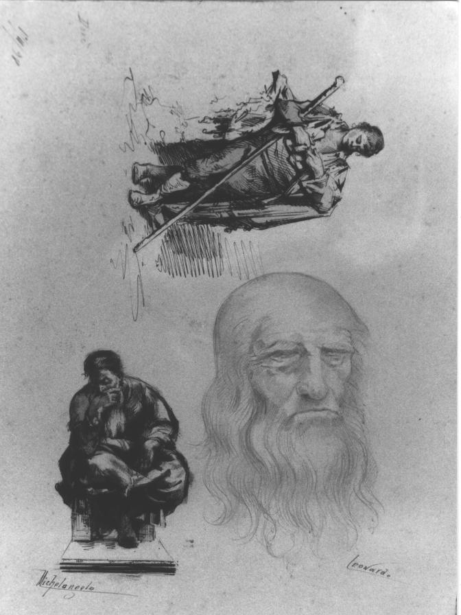 Serie di personaggi, studi di figure (disegno) di Santi Archimede (sec. XIX)