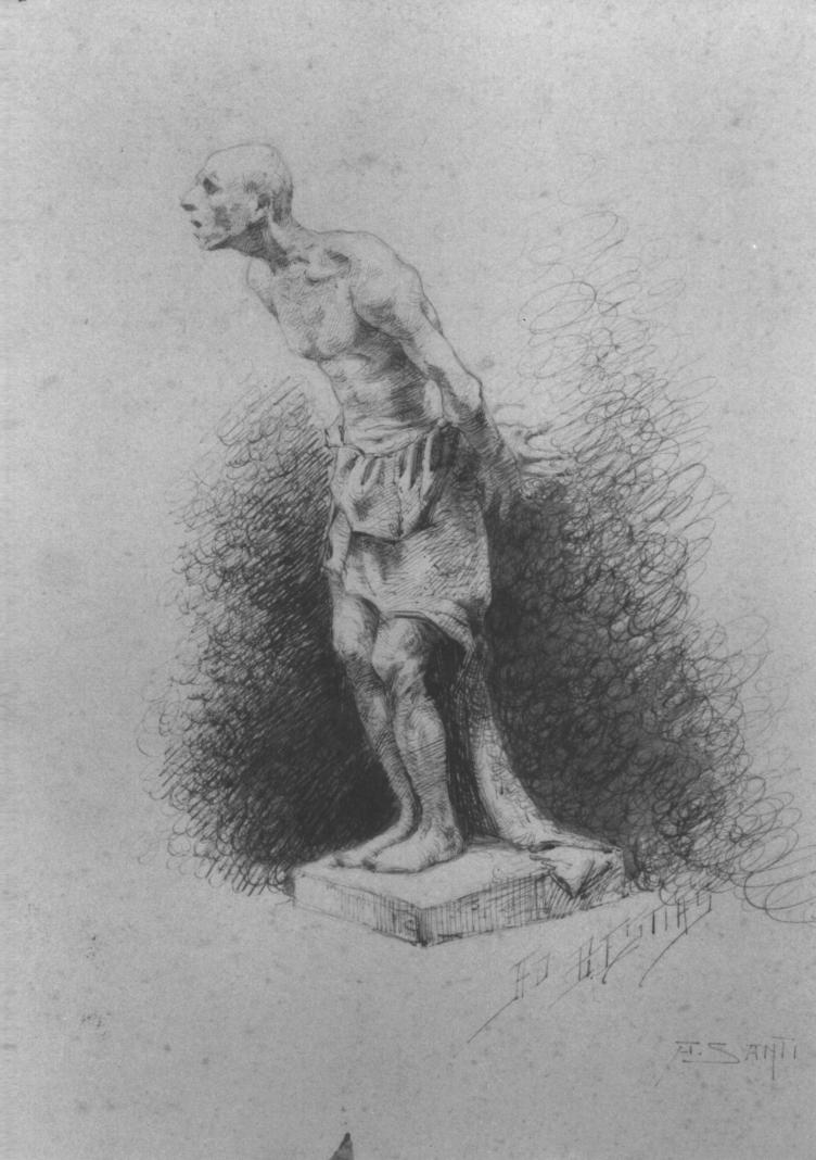 Studio di figura maschile, figura maschile di anziano (disegno) di Santi Archimede (sec. XIX)